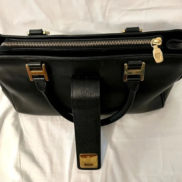 MCM-Black Leather top handle Bag